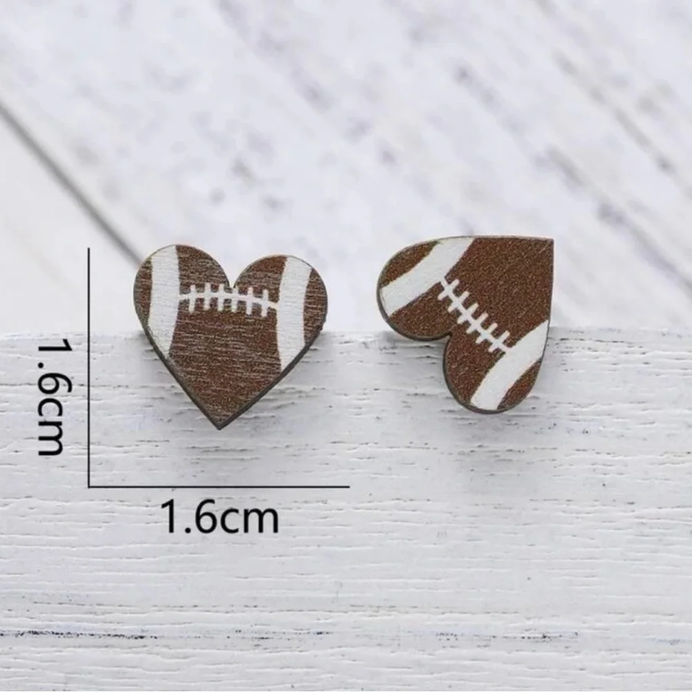 Brand New Cute Heart Football Stud Earrings